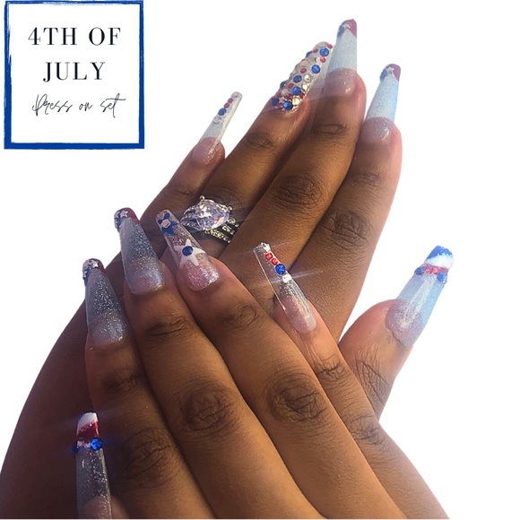 Jelly coffin rhinestone American flag usa July 4 press on nails - Picture 3 of 5
